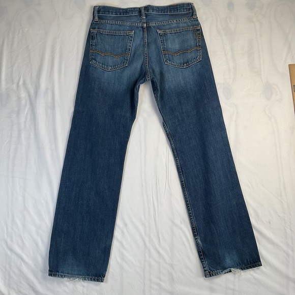 American Eagle Jeans Men's 30x32 Blue Dark Wash Relaxed Straight Distressed Hem - Picture 8 of 12